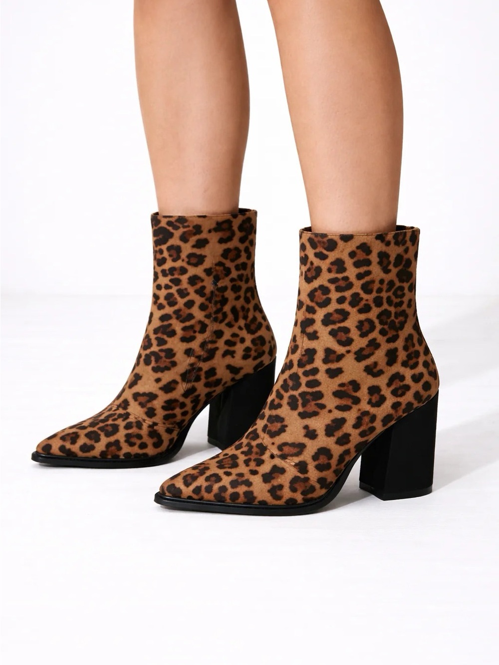 Women’s Beige Pointed Toe Block Heel Ankle Boots